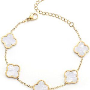 18K Gold Plated Clover Lucky Bracelet for Women White/Black/Red/Green Flower Fou